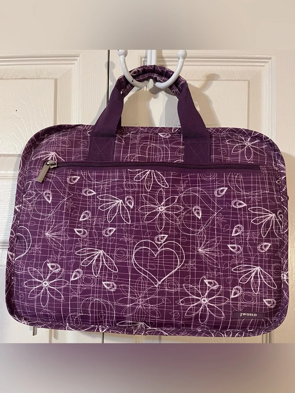 J World Messenger Lap Top Purple Canvas Material Bag Handle & Shoulder Strap